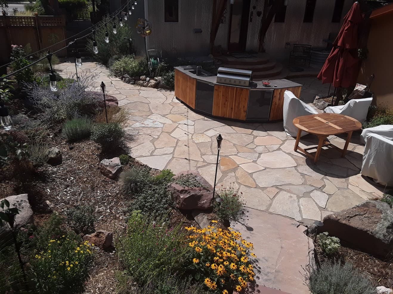 Xeriscape entry with pergola